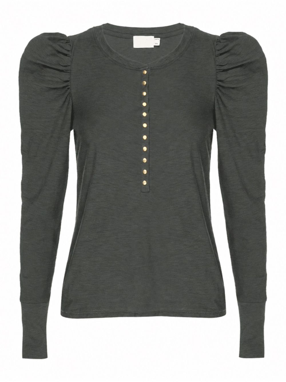 Nation LTD Olive Green Puff Sleeve Lilian Henley Shirt